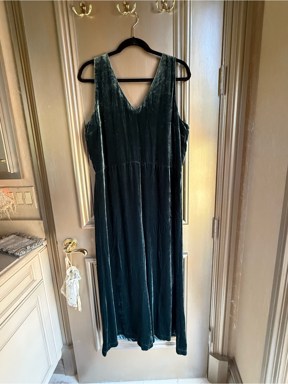 Johnny Was Deep Green Velvet V-Neck Maxi Dress-jumpsuit